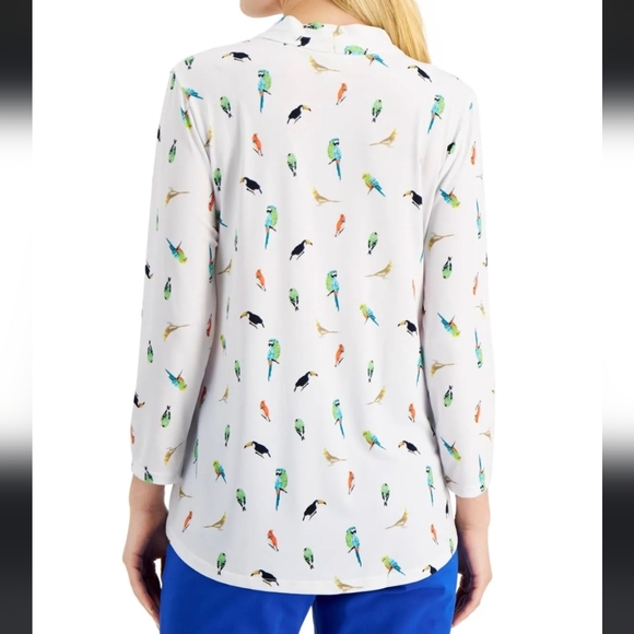 Charter Club Women's 3/4 Sleeve Printed Pleat-Neck Top Size XL Petite - Picture 2 of 11